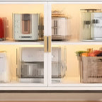 Mobile Metal Open Storage Sideboard with Glass Doors