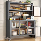 Mobile Metal Open Storage Sideboard with Glass Doors