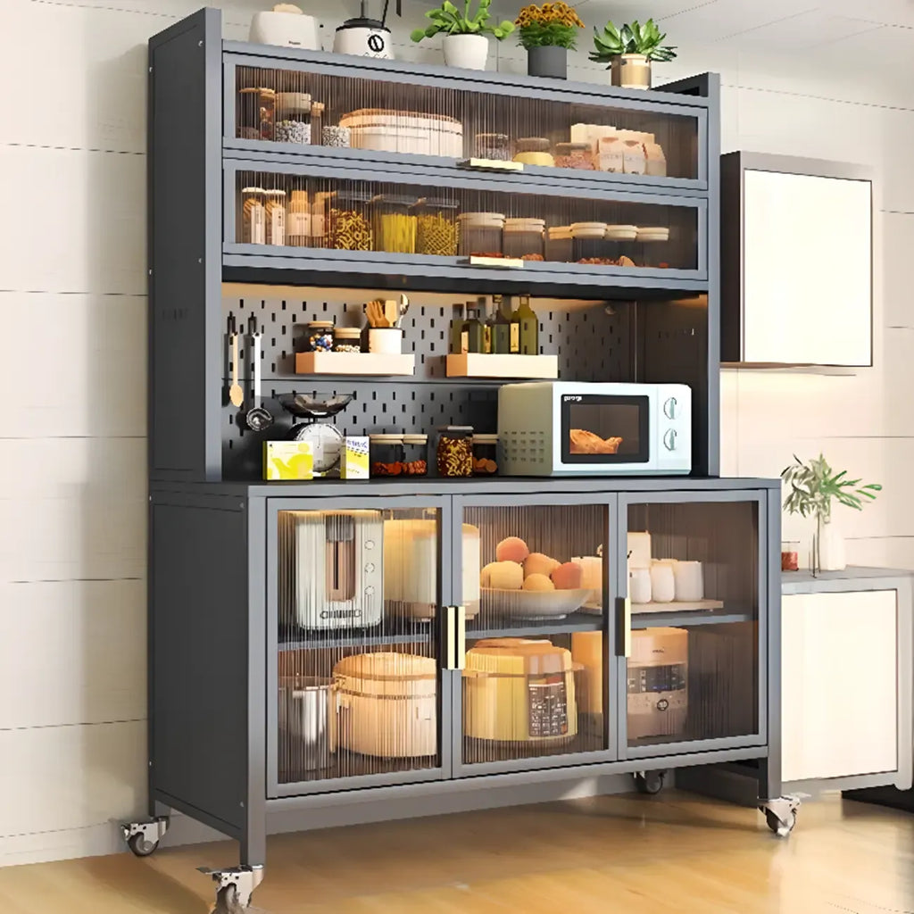 Mobile Metal Open Storage Sideboard with Glass Doors