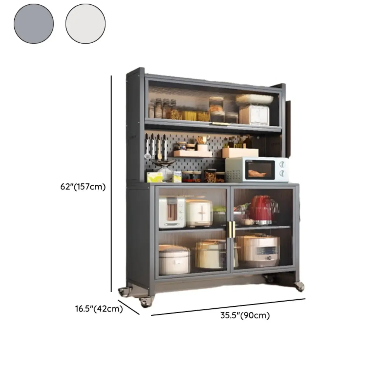 Mobile Metal Open Storage Sideboard with Glass Doors