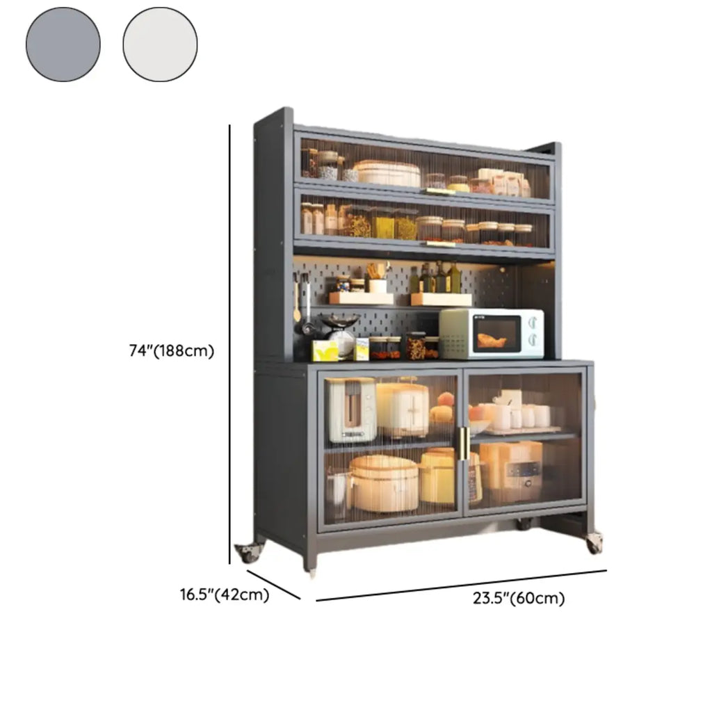 Mobile Metal Open Storage Sideboard with Glass Doors