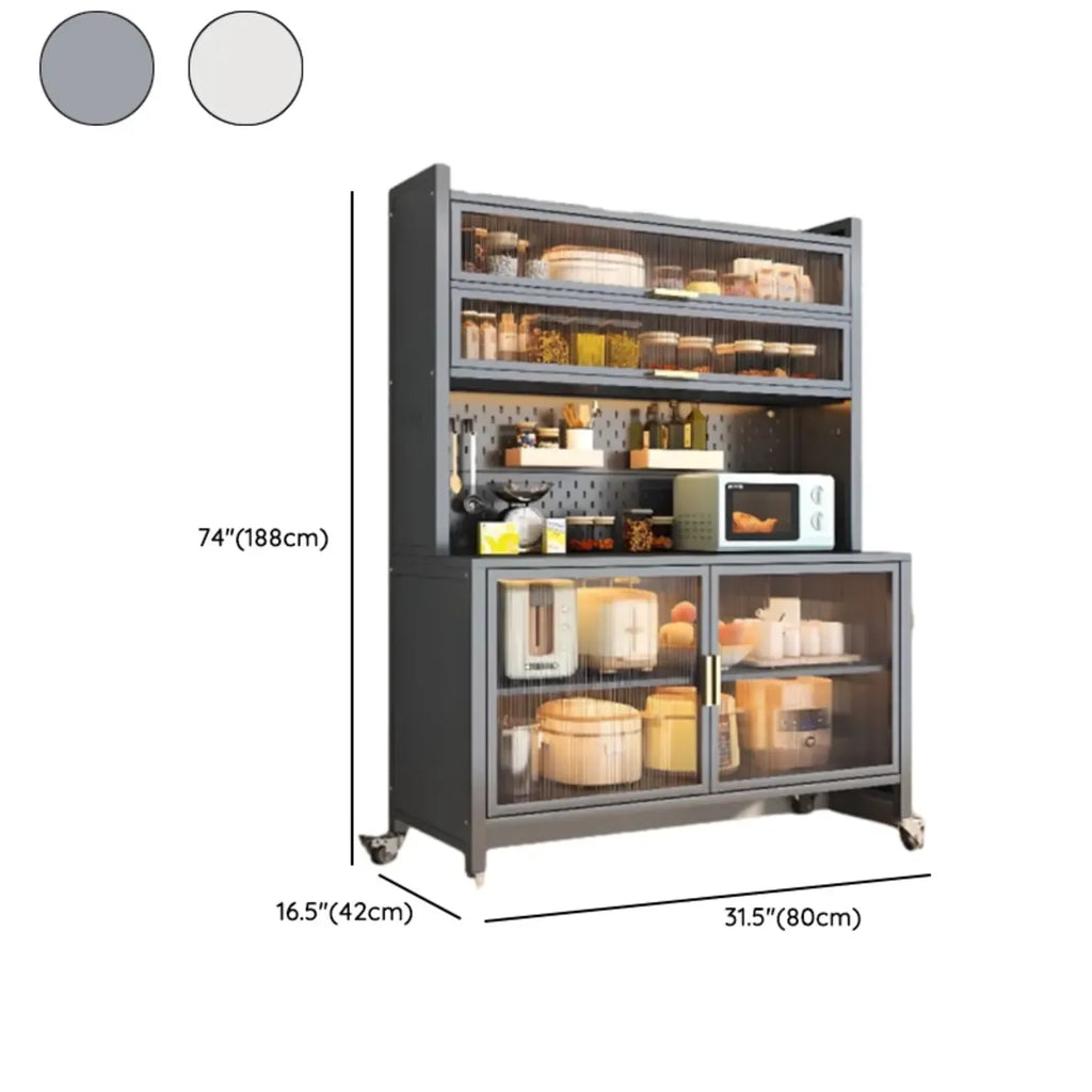 Mobile Metal Open Storage Sideboard with Glass Doors