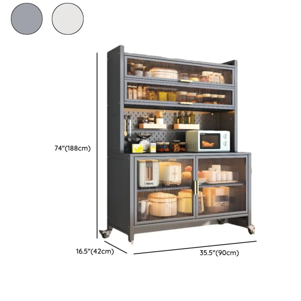 Mobile Metal Open Storage Sideboard with Glass Doors