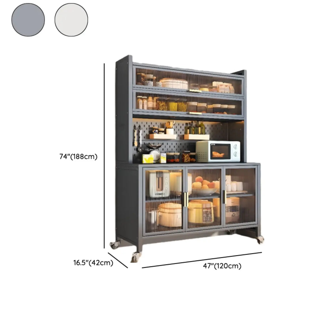 Mobile Metal Open Storage Sideboard with Glass Doors