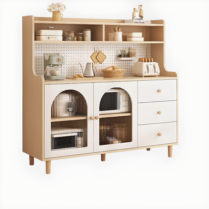 Kitchen Natural Wood Open Shelving 3-Drawer Sideboard