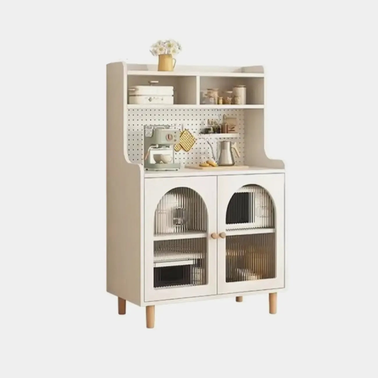 Kitchen Natural Wood Open Shelving 3-Drawer Sideboard