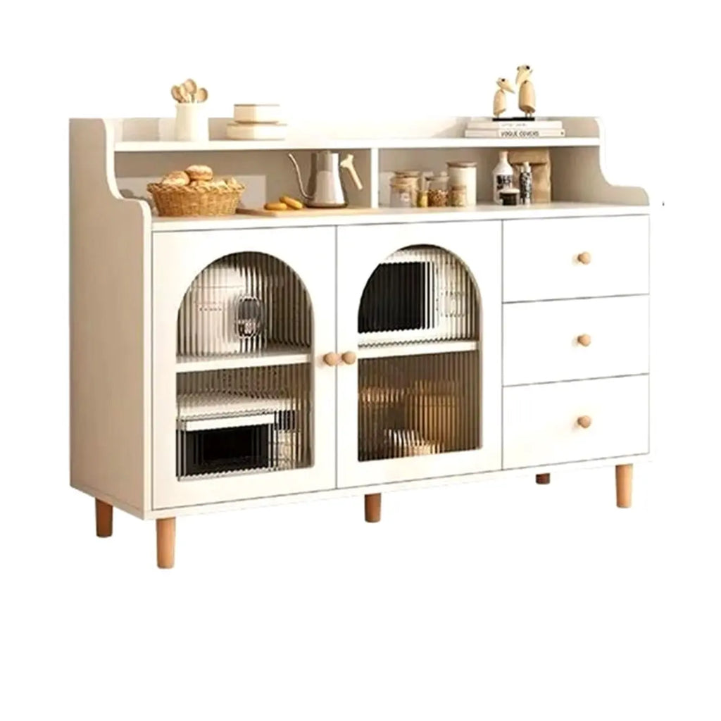Kitchen Natural Wood Open Shelving 3-Drawer Sideboard