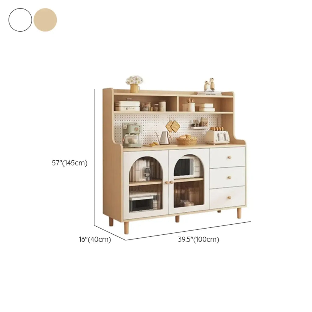 Kitchen Natural Wood Open Shelving 3-Drawer Sideboard