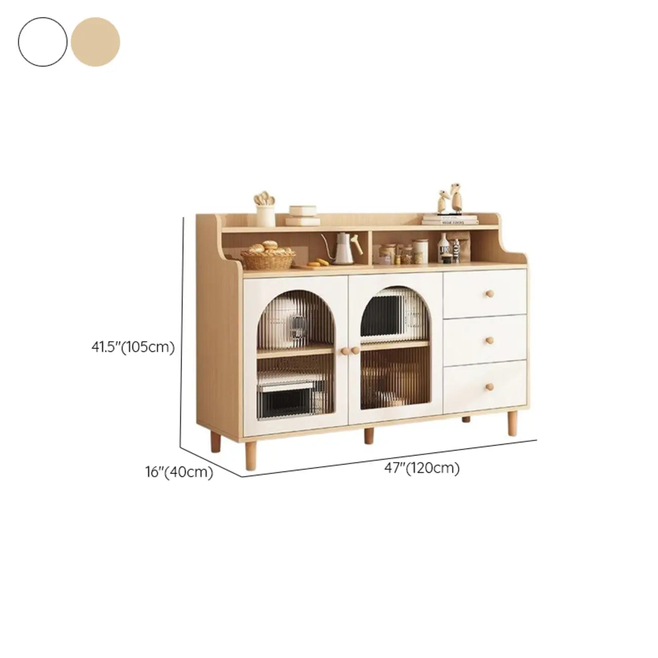 Kitchen Natural Wood Open Shelving 3-Drawer Sideboard