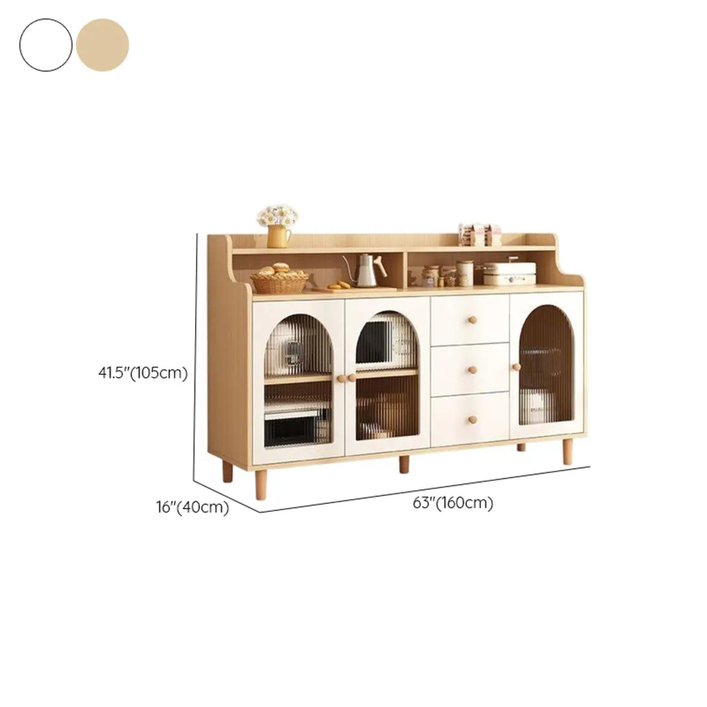 Kitchen Natural Wood Open Shelving 3-Drawer Sideboard