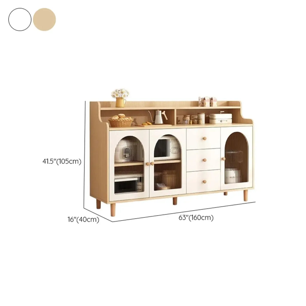 Kitchen Natural Wood Open Shelving 3-Drawer Sideboard