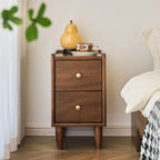 Art Deco Brown Wood Top 2 Drawer Nightstand with Legs