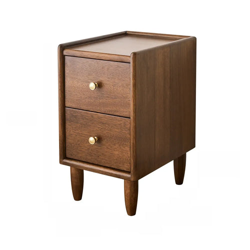 Art Deco Brown Wood Top 2 Drawer Nightstand with Legs