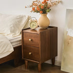 Art Deco Brown Wood Top 2 Drawer Nightstand with Legs