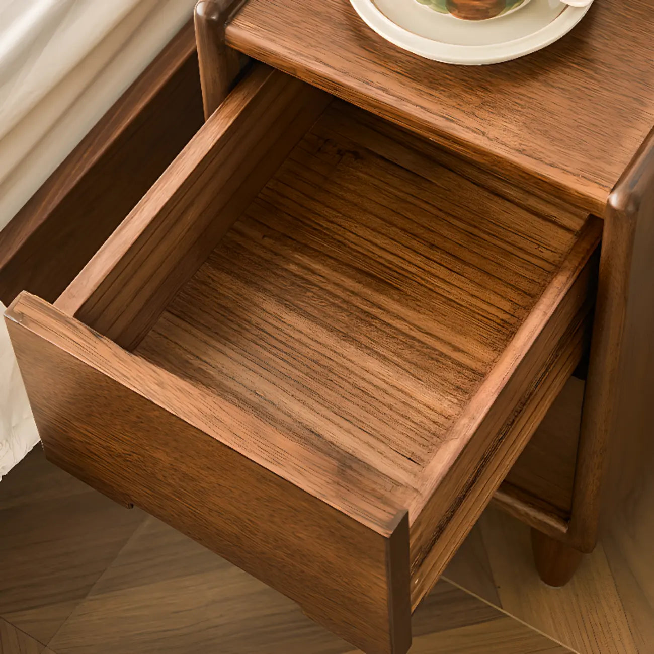 Art Deco Brown Wood Top 2 Drawer Nightstand with Legs