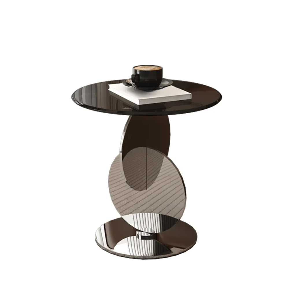 Modern Round Glass Top Stainless Pedestal Side Table