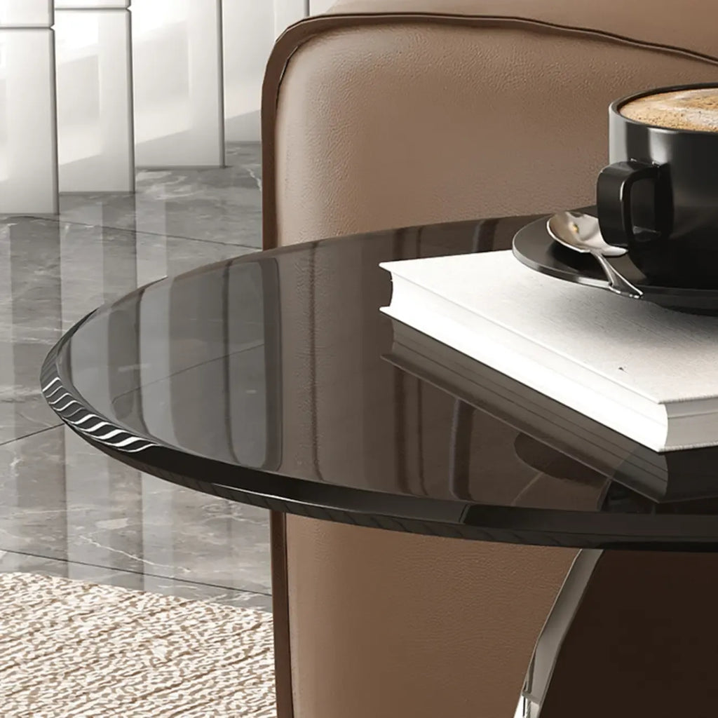 Modern Round Glass Top Stainless Pedestal Side Table