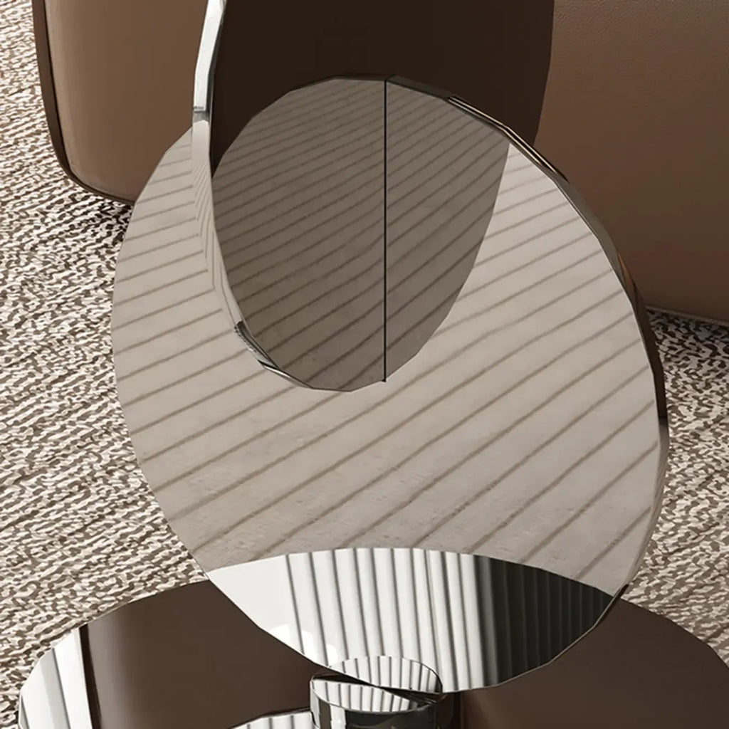 Modern Round Glass Top Stainless Pedestal Side Table
