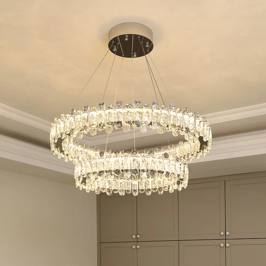 Gold Crystal Circular Glass Beads Modern Chandelier