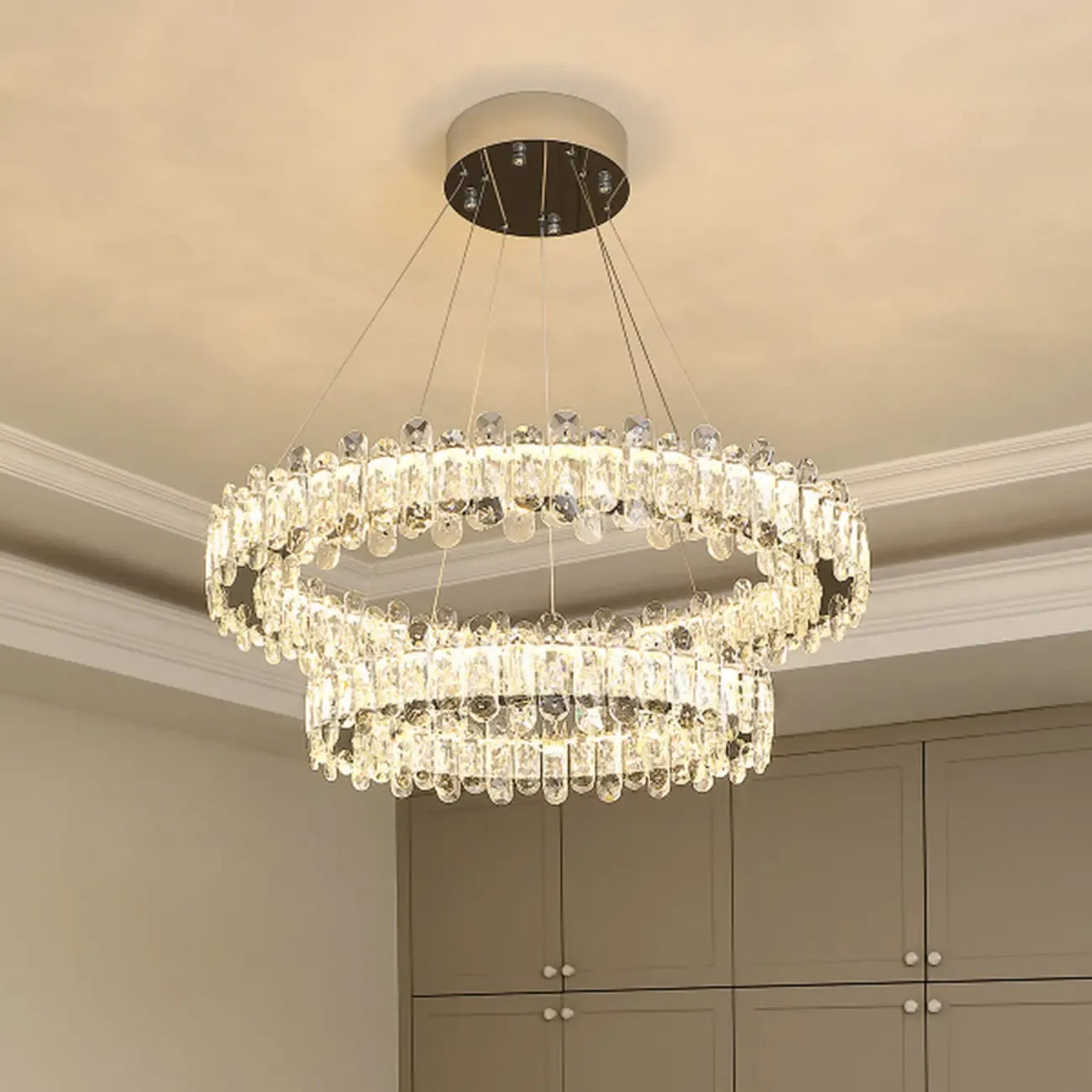 Gold Crystal Circular Glass Beads Modern Chandelier