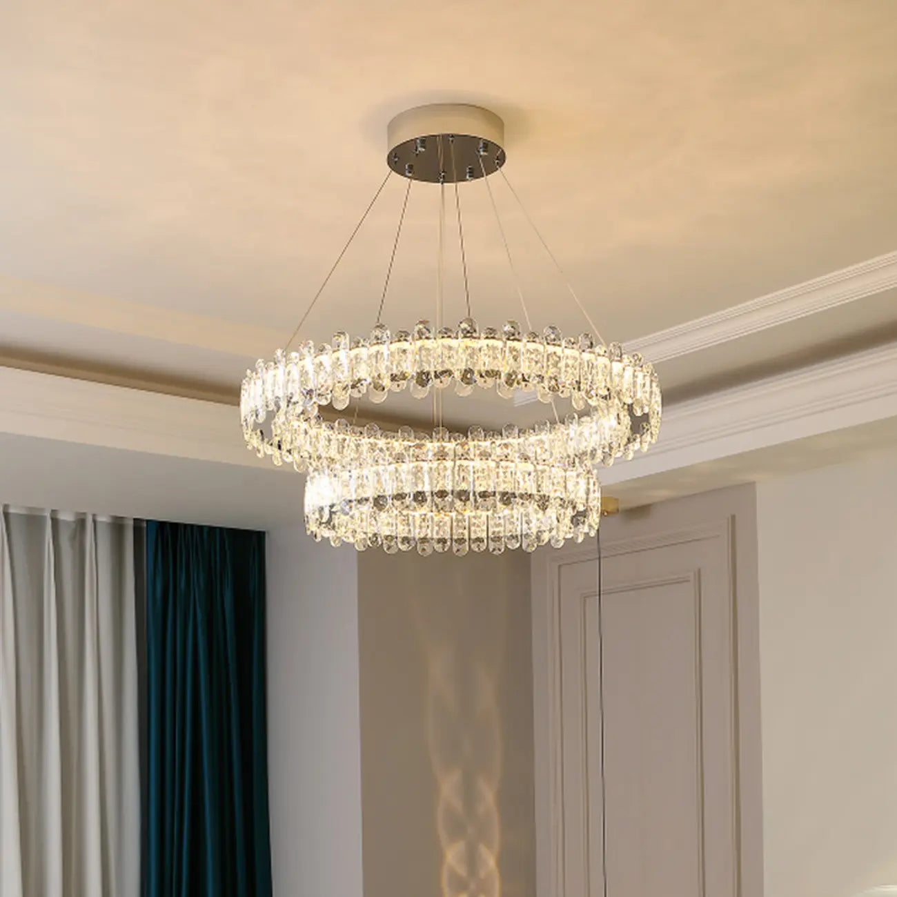 Gold Crystal Circular Glass Beads Modern Chandelier