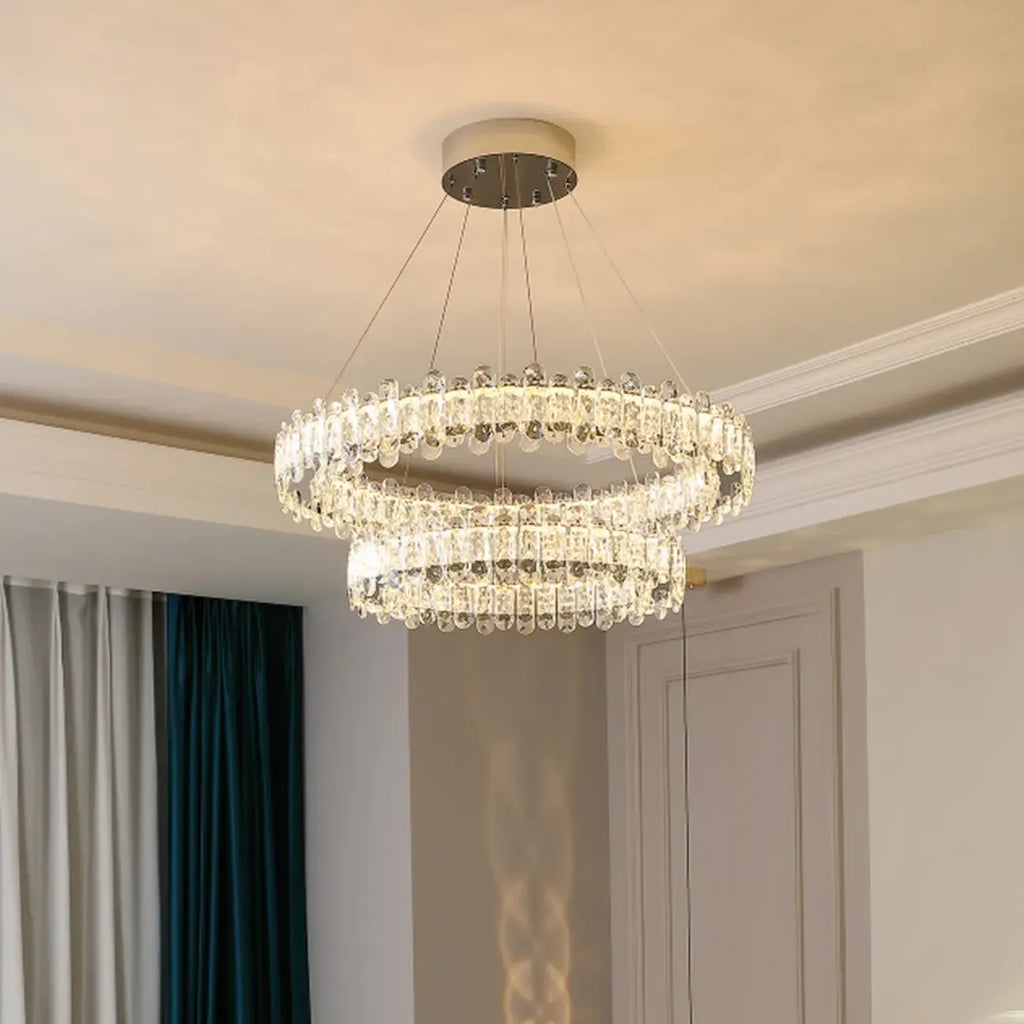 Gold Crystal Circular Glass Beads Modern Chandelier
