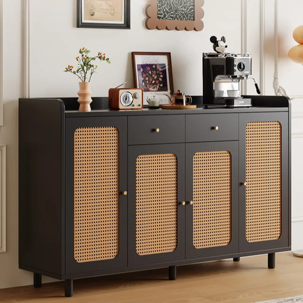 Modern Wood Sideboard with Woven Doors and Storage