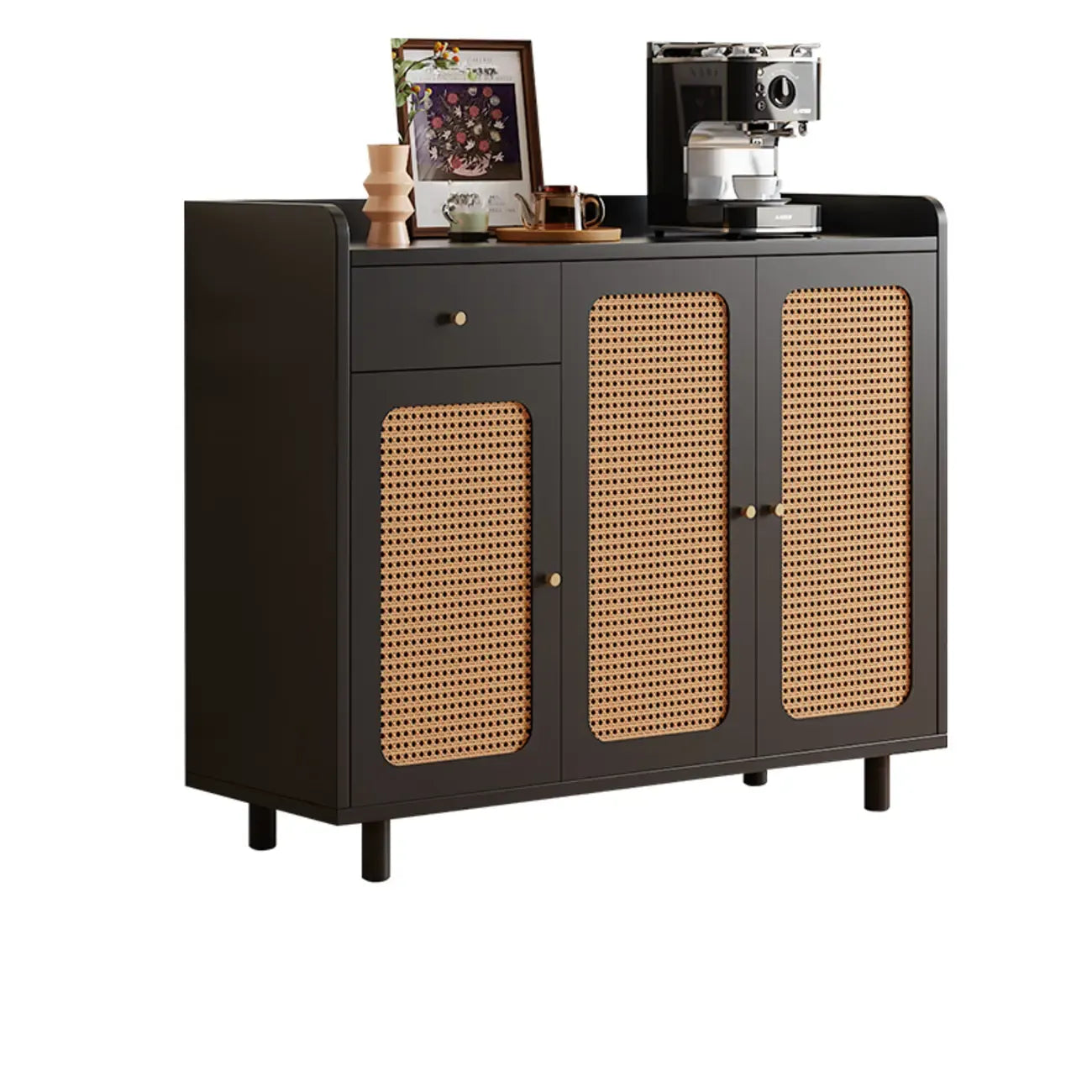 Modern Wood Sideboard with Woven Doors and Storage