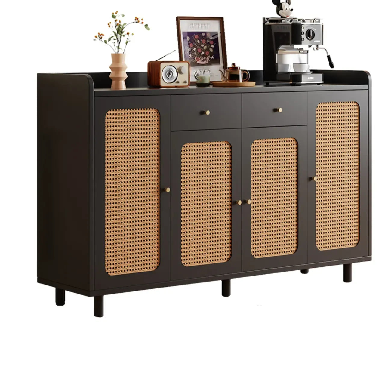 Modern Wood Sideboard with Woven Doors and Storage