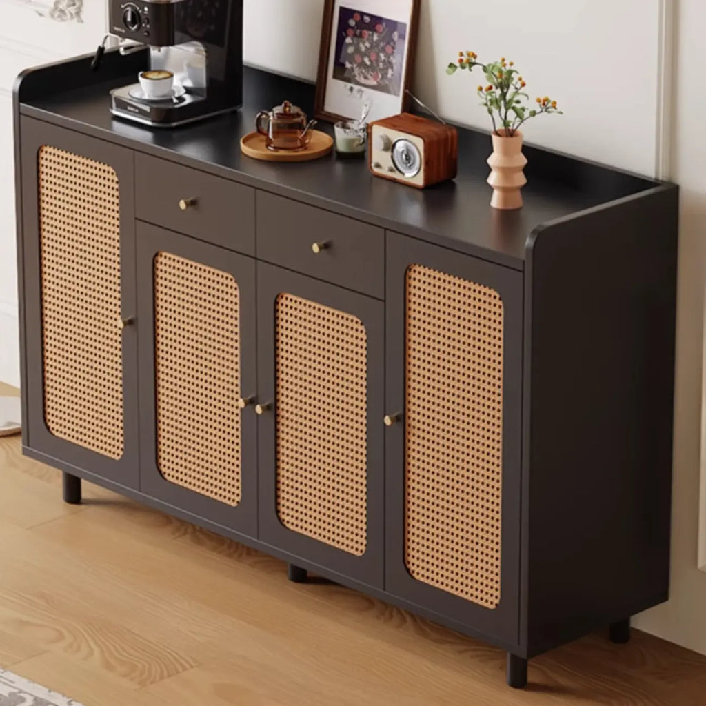 Modern Wood Sideboard with Woven Doors and Storage