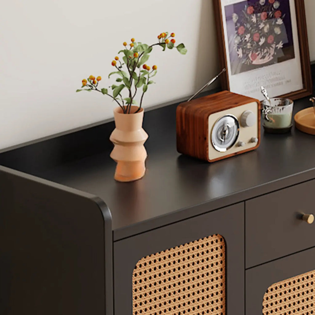 Modern Wood Sideboard with Woven Doors and Storage