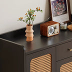 Modern Wood Sideboard with Woven Doors and Storage