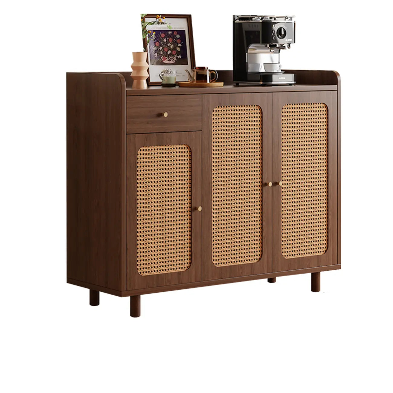 Modern Wood Sideboard with Woven Doors and Storage