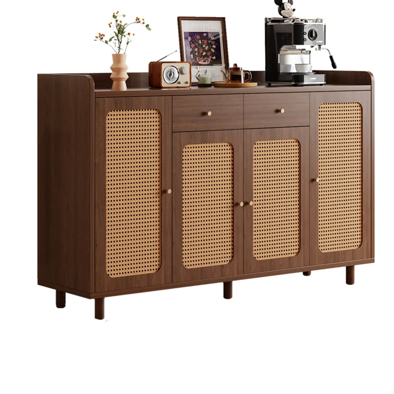 Modern Wood Sideboard with Woven Doors and Storage