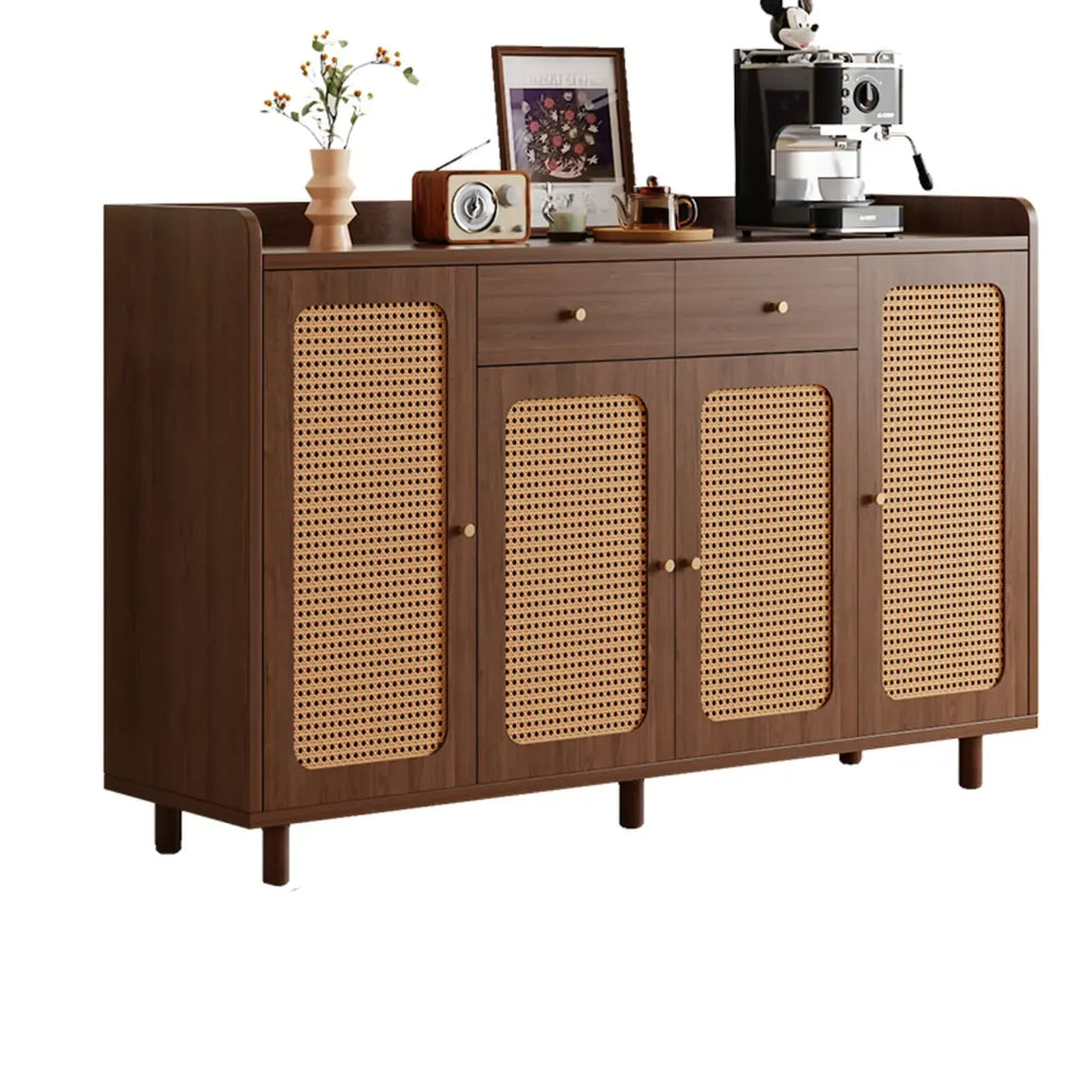 Modern Wood Sideboard with Woven Doors and Storage
