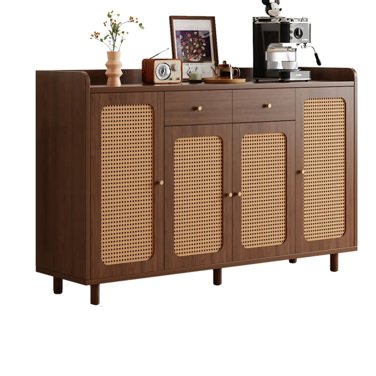 Modern Wood Sideboard with Woven Doors and Storage