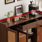Modern Wood Sideboard with Woven Doors and Storage