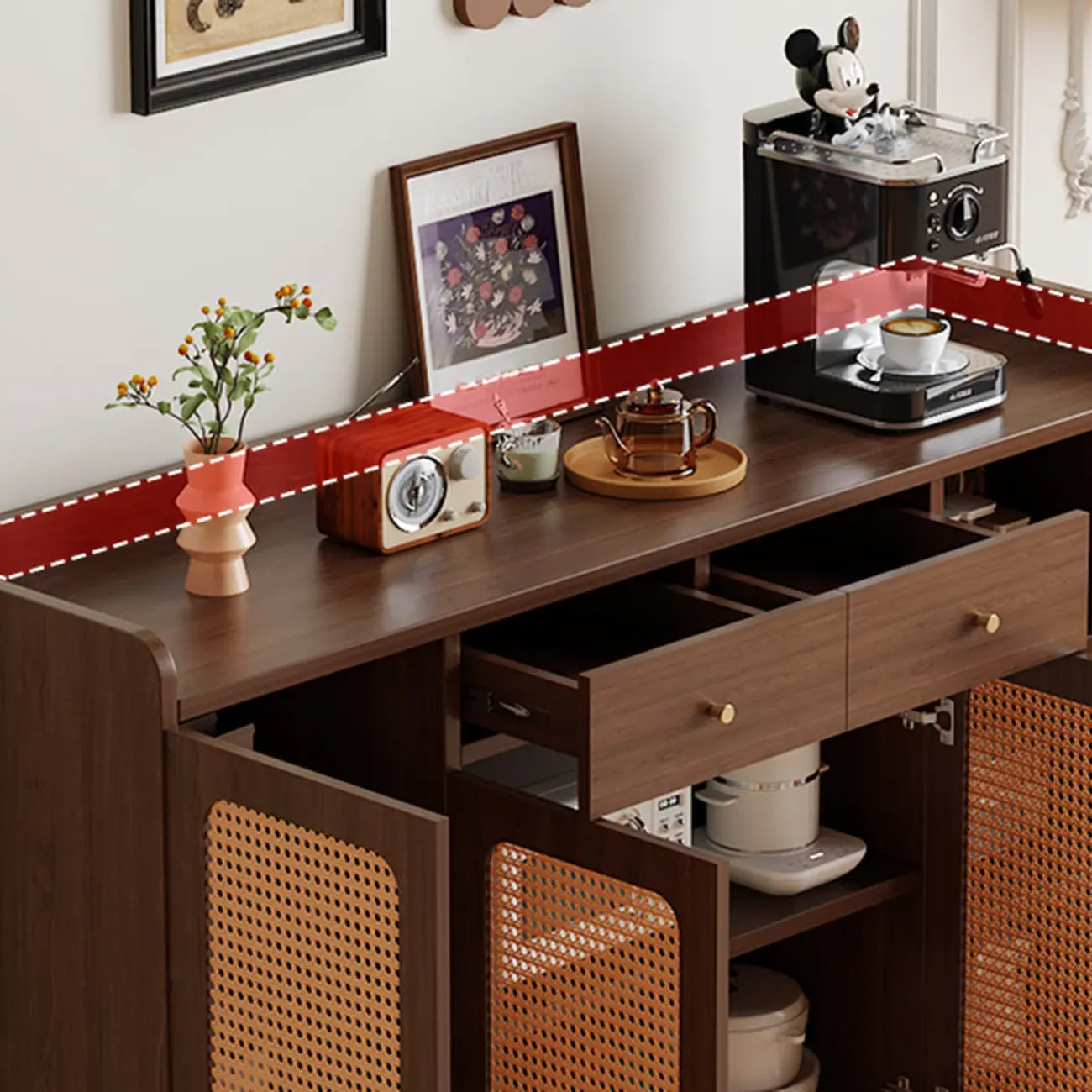Modern Wood Sideboard with Woven Doors and Storage