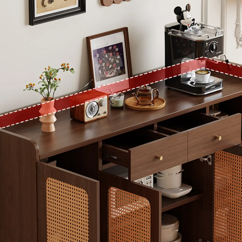 Modern Wood Sideboard with Woven Doors and Storage