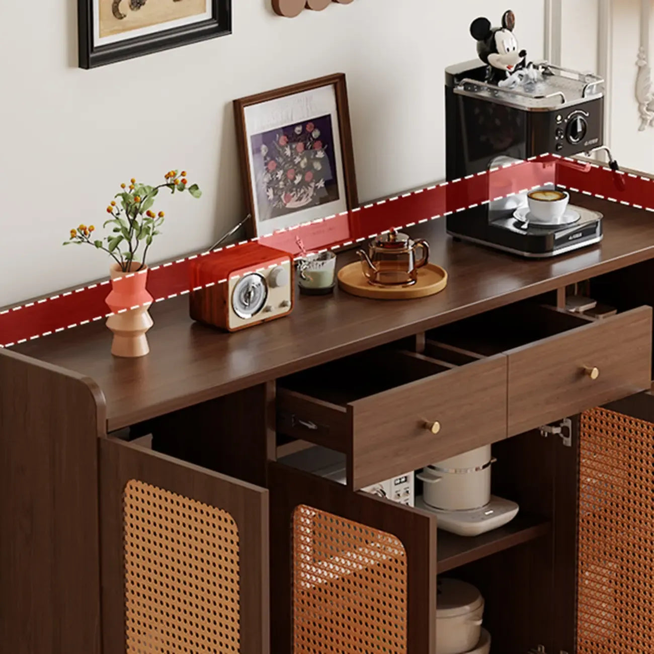 Modern Wood Sideboard with Woven Doors and Storage