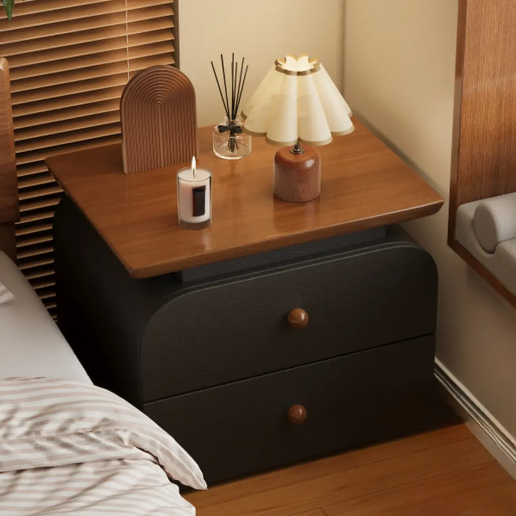 Faux Leather Modern Nightstand Wood Countertop