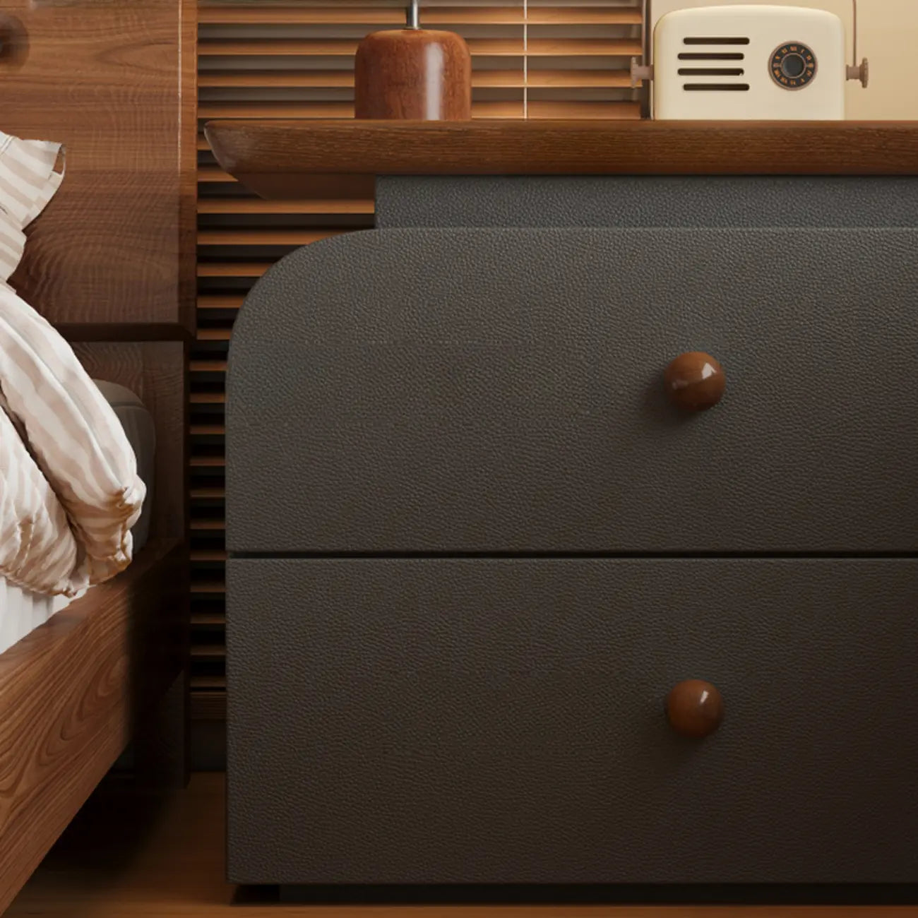 Faux Leather Modern Nightstand Wood Countertop