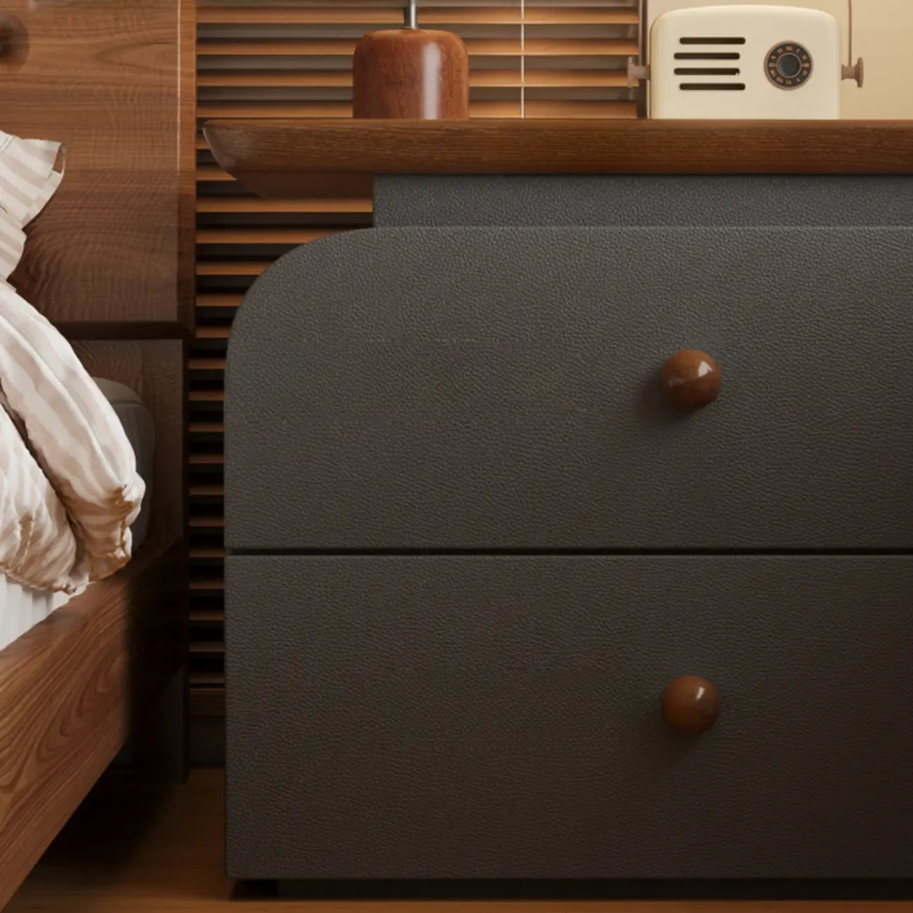 Faux Leather Modern Nightstand Wood Countertop