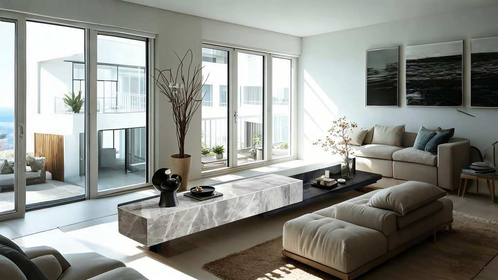 71 Elegant Grey Stone Rectangle TV Stand with 3 Drawers