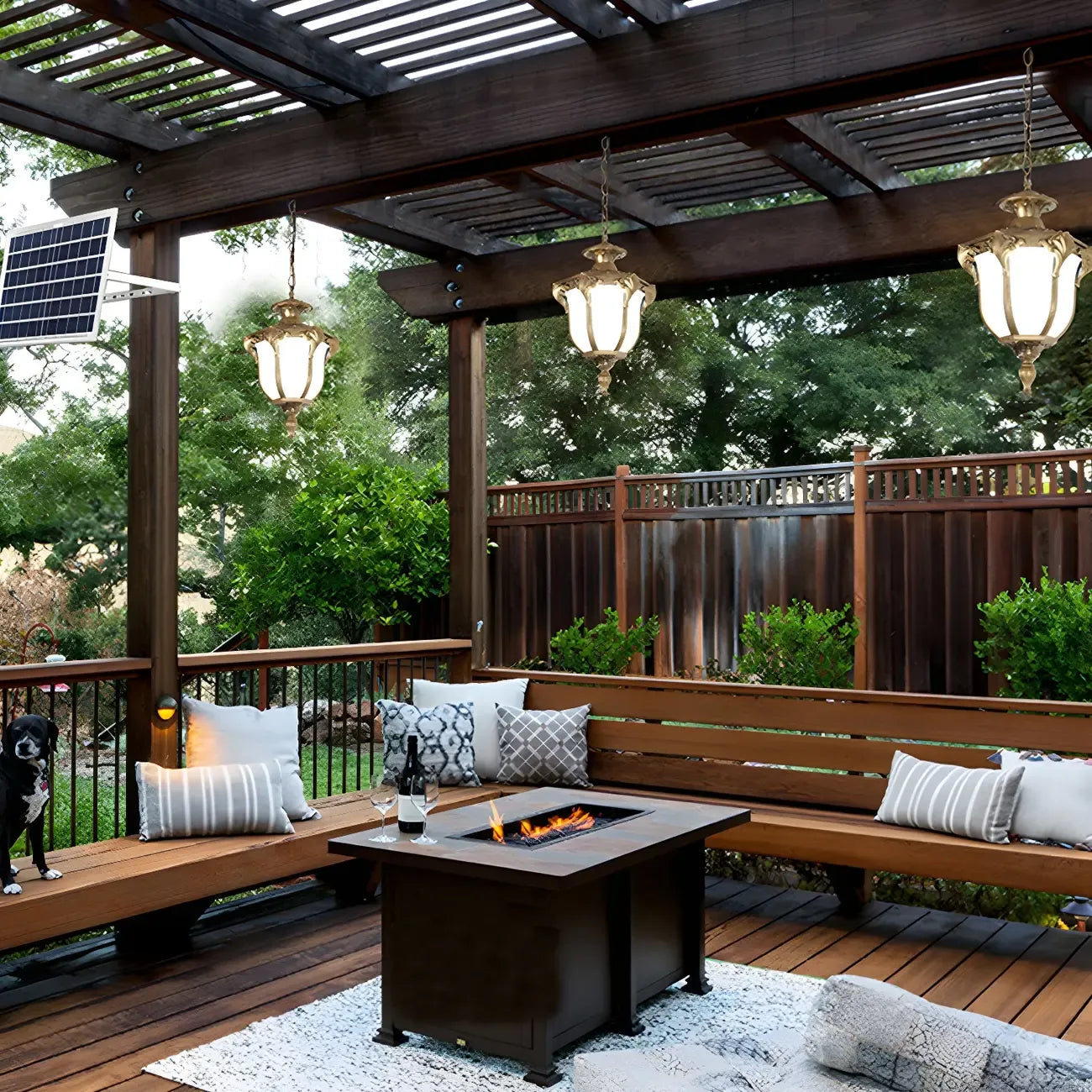 Vintage Bell Shape Solar Outdoor Pendant Light with USB Charger