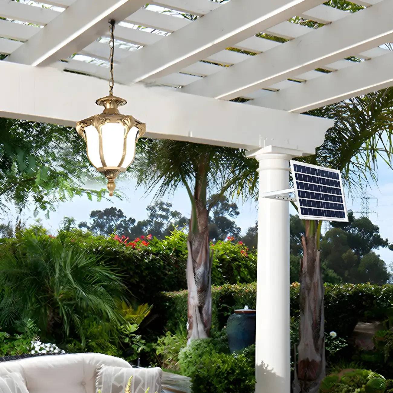 Vintage Bell Shape Solar Outdoor Pendant Light with USB Charger