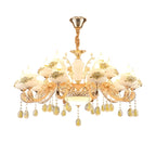 Living Room Gold Floral Glass Shape Chandelier Light with Crystal Pendant