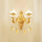 Living Room Gold Floral Glass Shape Chandelier Light with Crystal Pendant