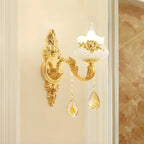 Living Room Gold Floral Glass Shape Chandelier Light with Crystal Pendant