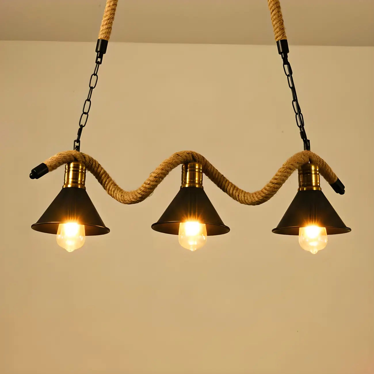 Industrial Metal Hemp Rope Pendant Light